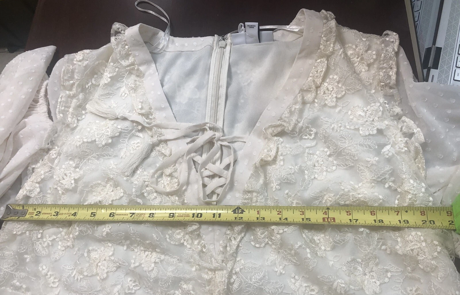 OFF WHITE Abito ritagliato in pizzo Alexis bianco sporco manica lunga taglia 1XL nuovo con etichette