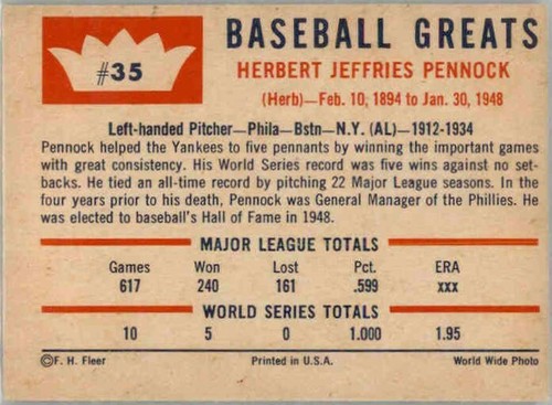 1960 Fleer Baseball Greats  Ruth-Gehrig-Cobb-Williams-Wagner-Foxx 238 Available - Picture 245 of 488