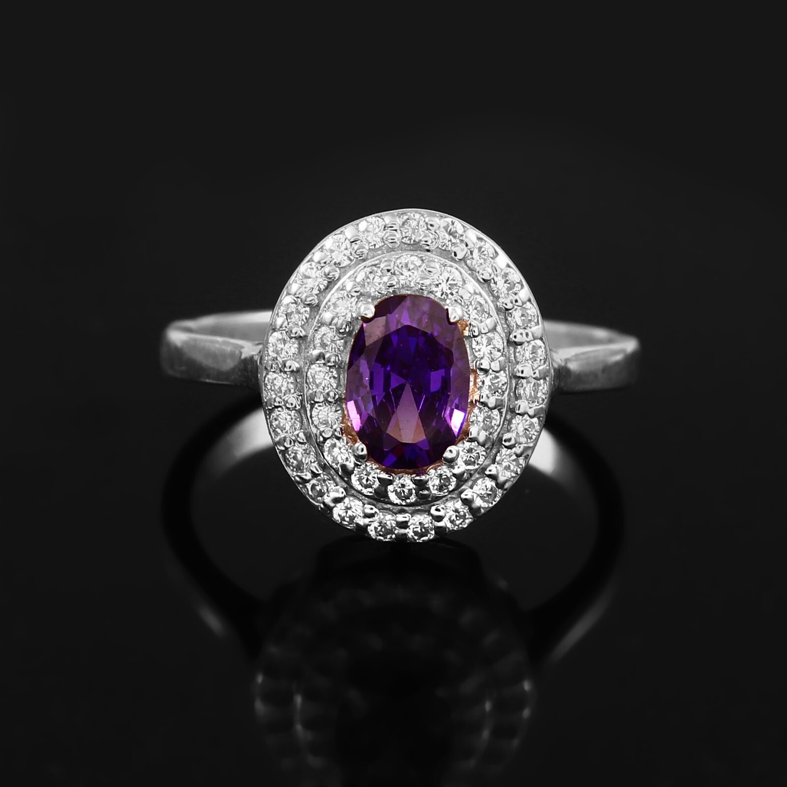 Amethyst Engagement Ring Moissanite Gemstone Ring Wedding Bridal 925 Silver Ring-image