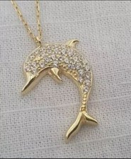 1Ct Round Cut Lab-Created VVS1/D Diamond Dolphin Pendant 14K Yellow Gold Plated