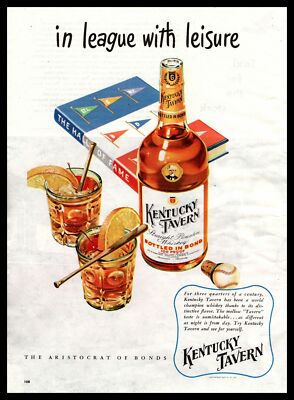1947 Kentucky Tavern Bourbon Whiskey ''In League With Leisure'' Baseball Print Ad