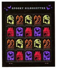 NEW SHEET OF 20 HALLOWEEN US FOREVER 2019 POSTAGE STAMPS SPOOKY SILHOUETTES