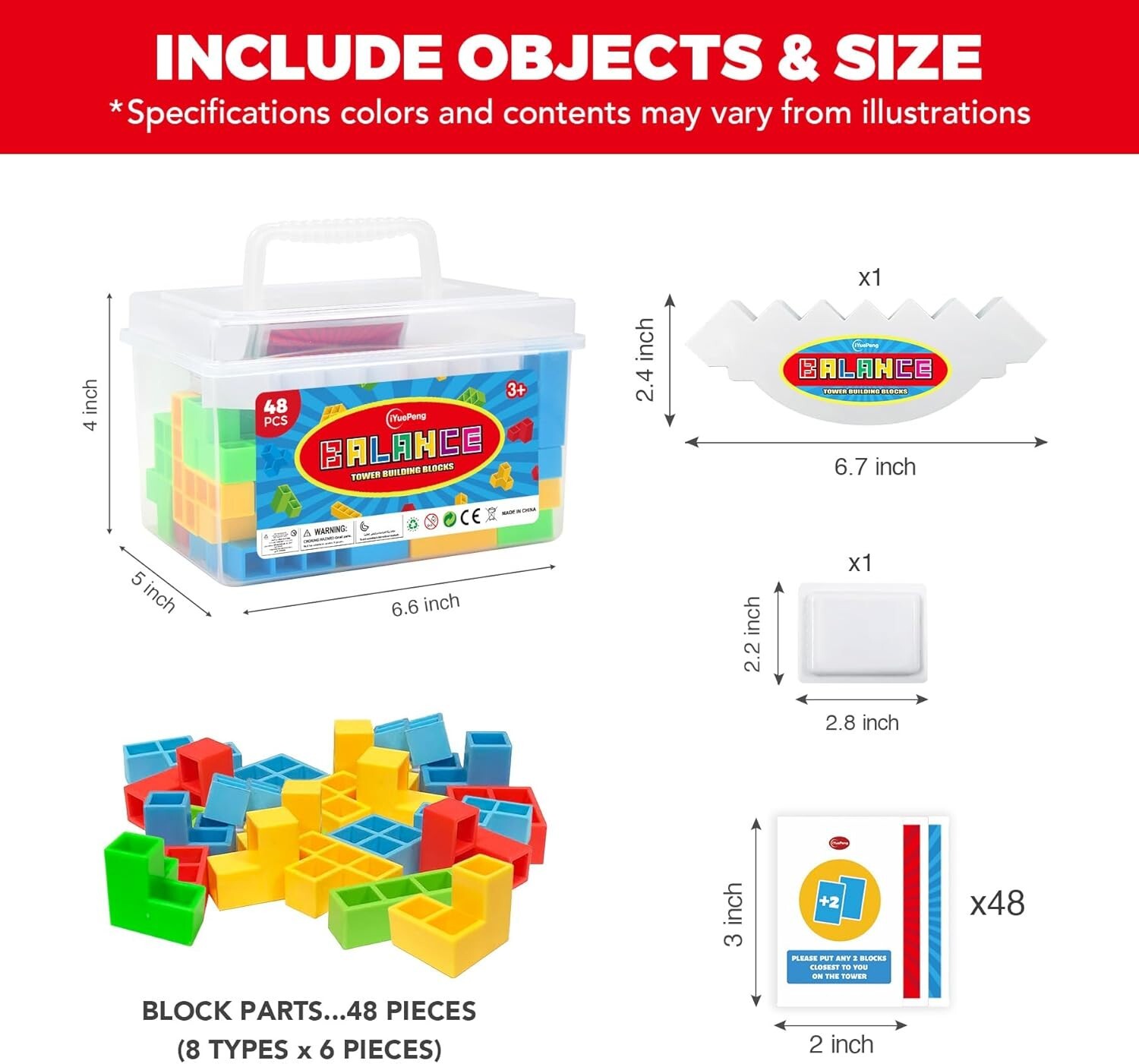 48 Pcs Board Games for Kids & Adults Tetra Balance Tower Stacking Toys Perfec...