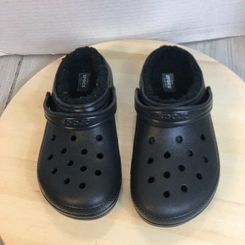Crocs Black, Fuzzy Classic Lined Clogs-US 4 Juniors