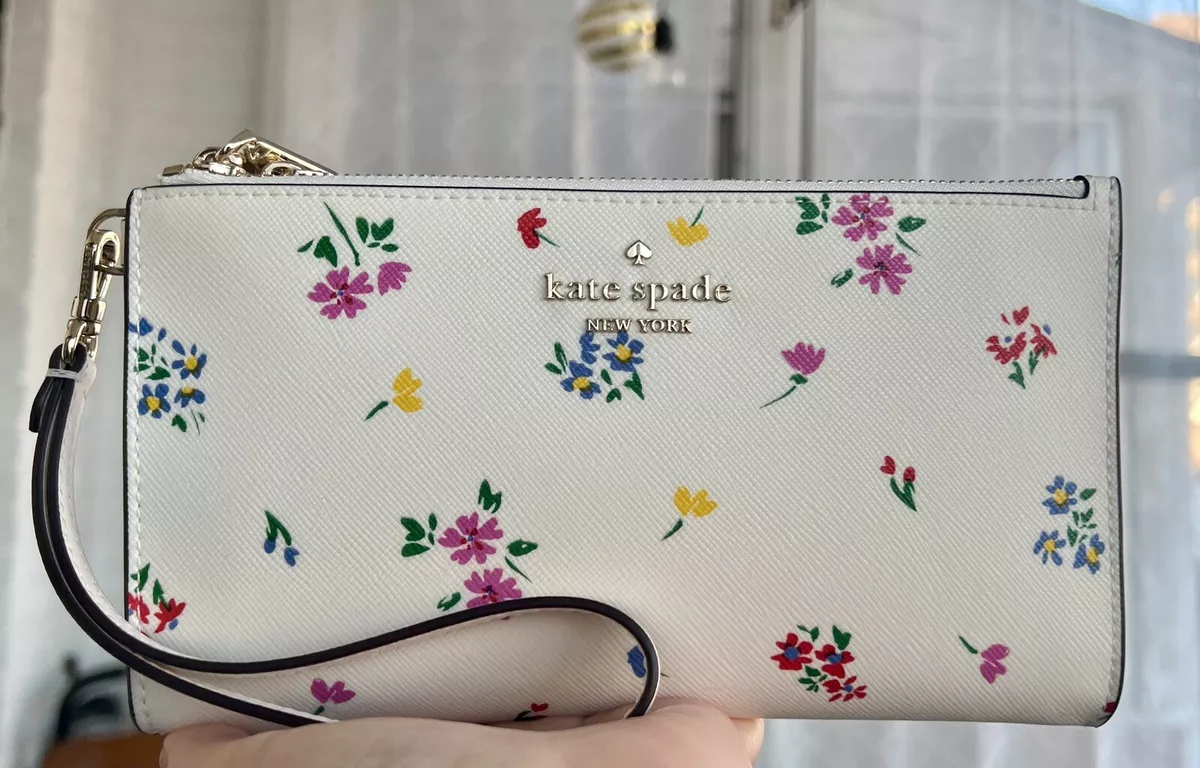 Kate Spade Staci BOXED Floral Garden Double Zip Wristlet Cream FITS ALL iPhone
