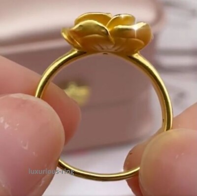 Real 10k Solid Gold Rose Shape Ring, Butterfly Women Ring, handmade collection