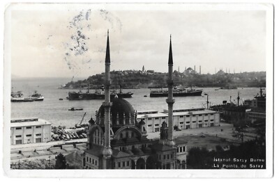 1950's RPPC ISTANBUL, TURKEY SARAYBURNU Marmara Port Ships River Car Postcard P0