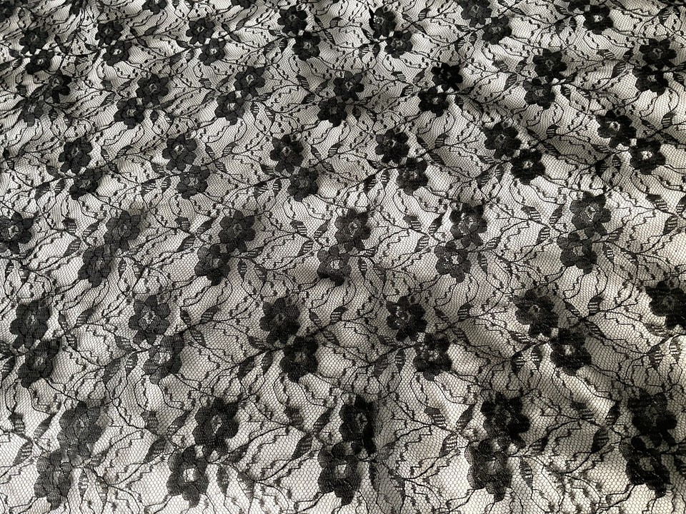 Vintage Black Lace Floral Sheer Curtain Single Panel. L226 X W104cm (89