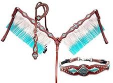 Hand Painted Fringe Tack Set with Headstall , Breast Collar and Reins.