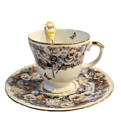 Lena Liu Tea Cup Saucer Collection CIRCLE OF JOY Bradford Butterflies 4th Issue