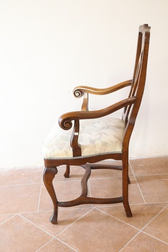 Antique Armchair Style Baroque Venetian Beginning Xx Century 900 Wood Nut Padded - Picture 17 of 22