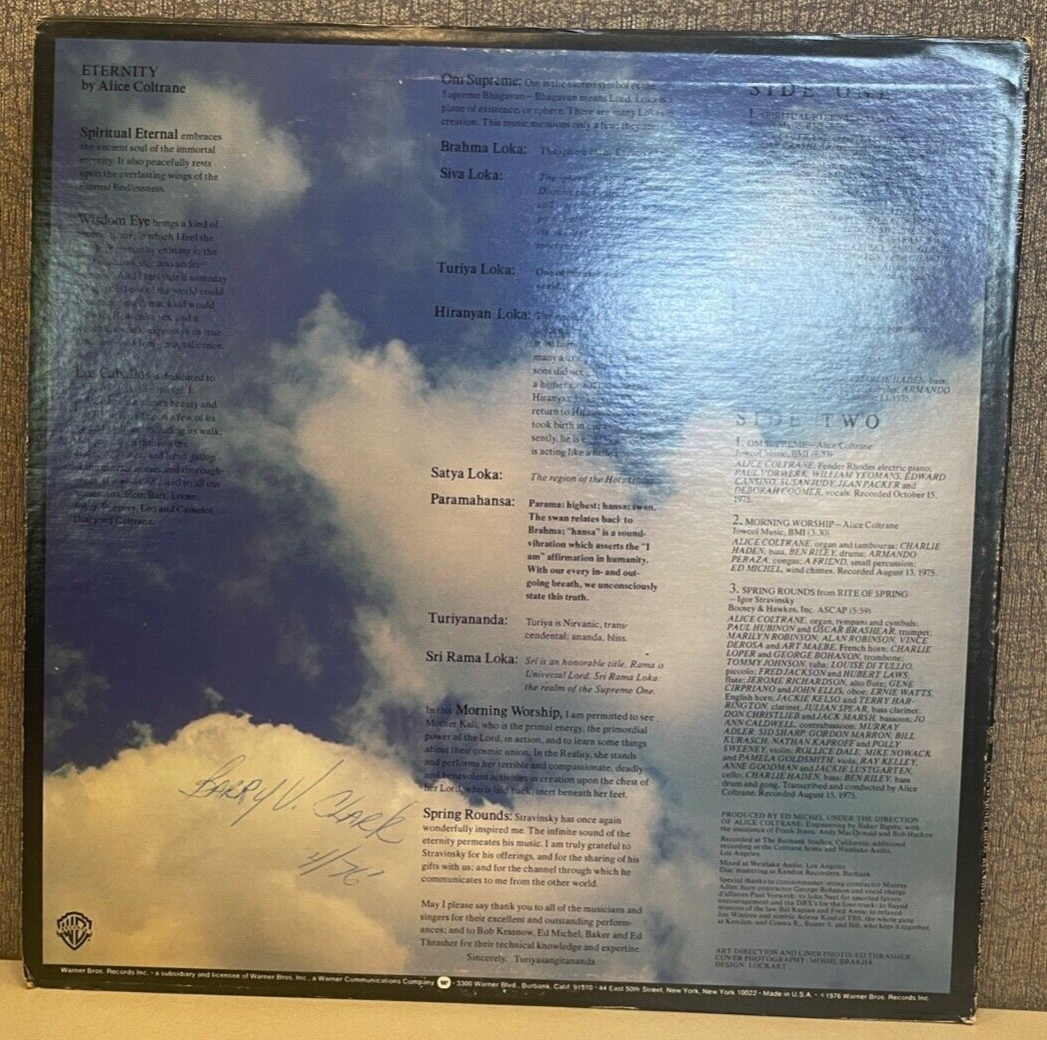Alice Coltrane Eternity Promo Vinyl Lp Warner Bros. 0698 EX