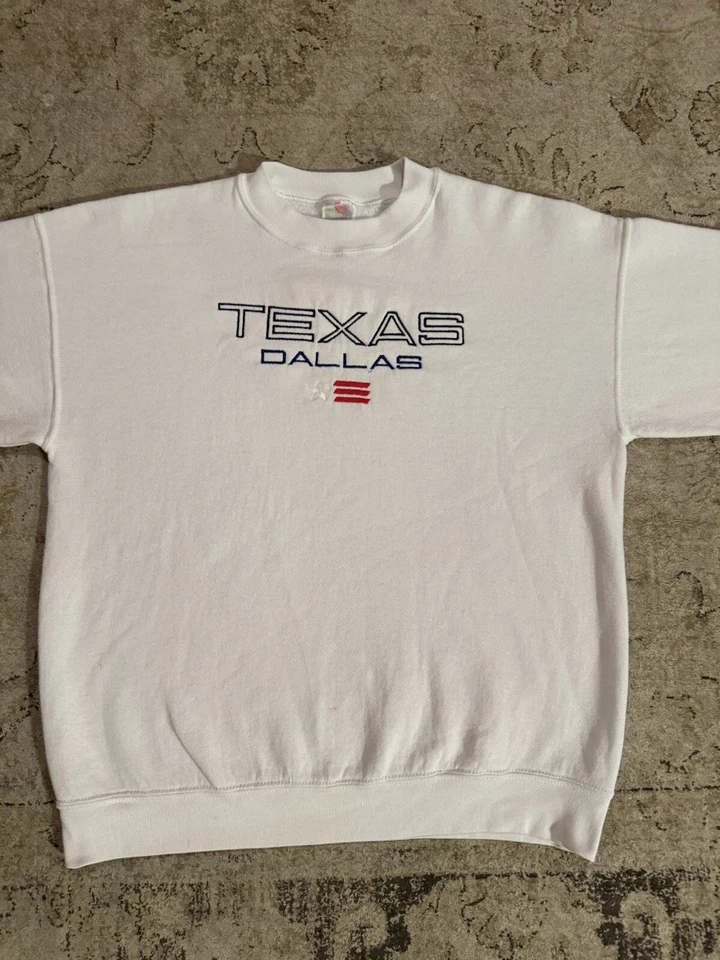 TEXAS Dallas Vtg CREWNECK Sweatshirt White Pullover Fruit Of The Loom Best FOTL - Image 3 of 4
