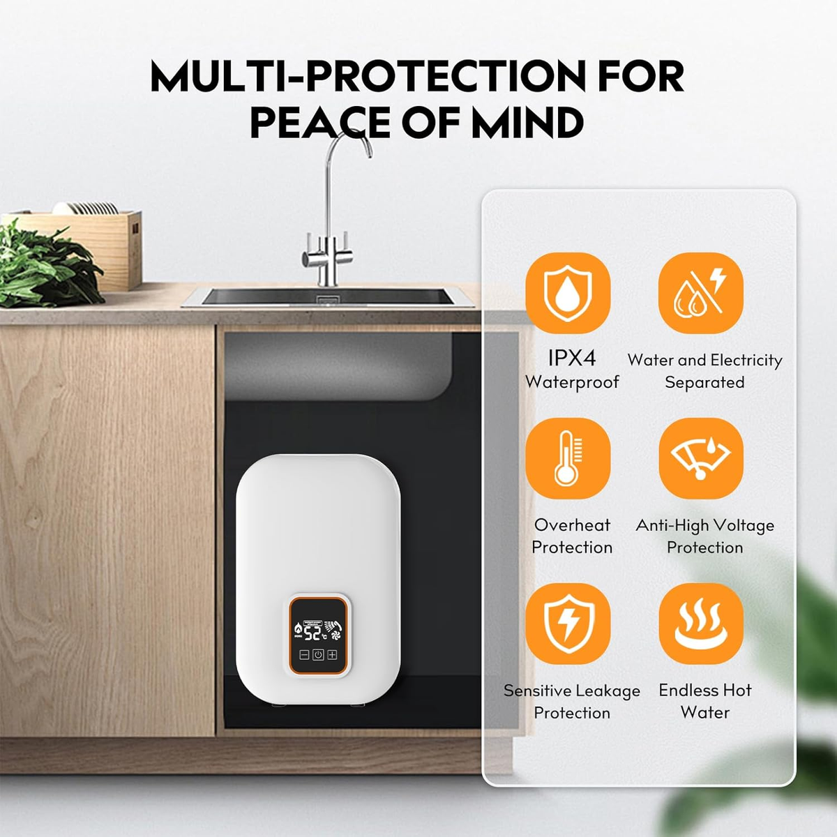 Electric Tankless Water 3kw Under Sink Water Heater Under Sink