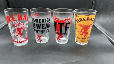 Vintage Fireball Liquor Pint Glass Logo 16oz Lot of 4