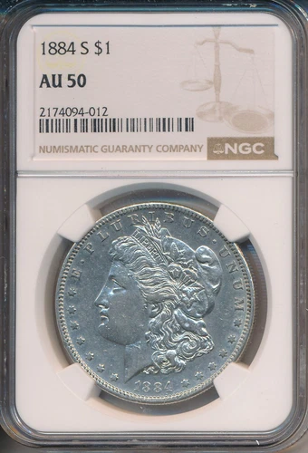 1884-S MORGAN SILVER DOLLAR **NGC CERTIFIED AU 50** SHIPS FREE!!
