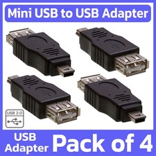 4 Pack Mini USB to USB Adapter USB 2.0 Type-A to Type-B OTG Connector Converter