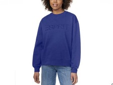 Esprit Women's Blue Crew Neck Logo Pullover Sweatshirt Fleece Cotton Size XL