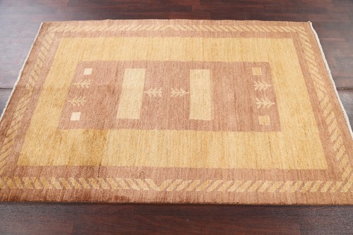 Modern Gabbeh Style Area Rug 4x6 Ft Hand-Knotted Wool Carpet Oriental Rug - Picture 13 of 18