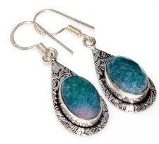 Simulated Emerald 925 Silver Plated Earrings 1.8" Aesthetic Jewellery AU i379