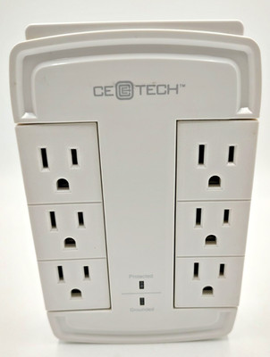 CE Tech 6-Outlet Wall Mounted Swivel Series Surge Protector w/USB Charger White