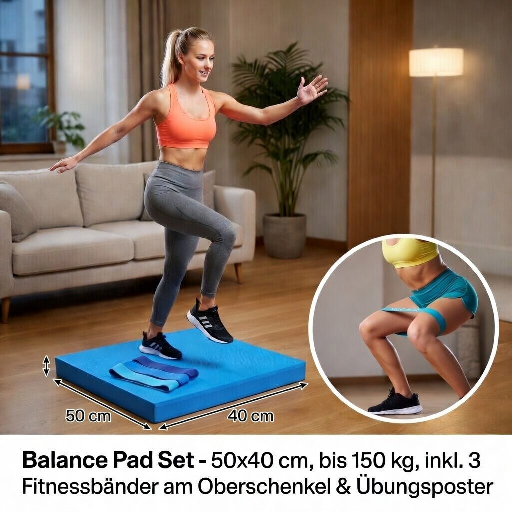 Fitness Balance Pad 50x40 cm mit 3 Bändern – Ideal für Tiefenmuskulatur-Training