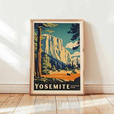Vintage Yosemite National Park Poster   El Capitan Wall Art Print