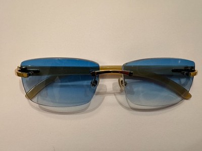 Rimless Sonnenbrille Blau Unisex Modern Design Retro Stil Leicht Neu Gold