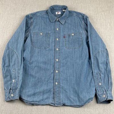 Levis Long Sleeve Denim Button Shirt Mens Medium M Chin Strap Normcore Western