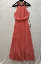 B.Darlin Womens Deep Coral Chiffon/bead Rhinestone Long Event Dress Size 7 NWT