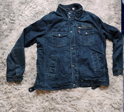 Levis Jacket Mens Large Lg Blue Denim Fleece Lined Trucker Indigo Pockets Zip