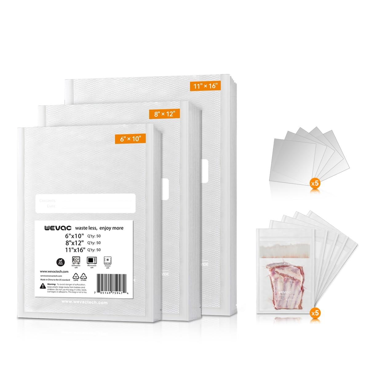 Vacuum Sealer Bags 150 Count - Gallon, Quart & Pint Sizes for Food Storage