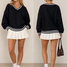 Edikted Navy Varsity V-Neck Sweatshirt Size Medium Women s