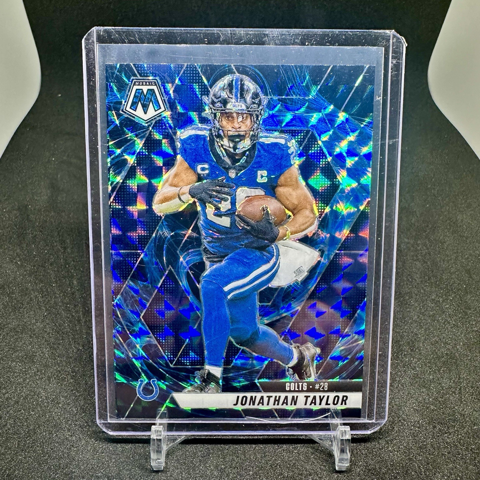 2025 Mosaic Football 235 Jonathan Taylor Mosaic Genesis Prizm Case Hit Colts