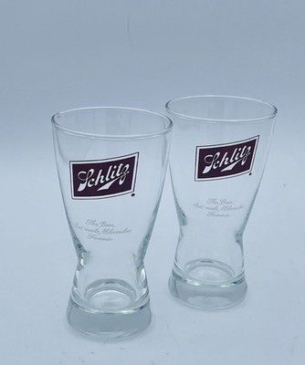 2 Vtg Schlitz Pilsner Sham Beer 10oz Glasses 6'' Set Brew Man Cave Collector NOS