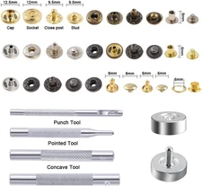 400 Set 4 Style Snap Fasteners Kit Including Leather Rivets, Eyelets, Grommets,
