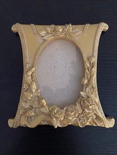 Gold Colored Rose Floral Ornate Picture Frame Oval Photo Small 4.5"