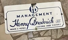 vintage Henry Broderick HB Management PORCELAIN Sign, Advertising, License Plate