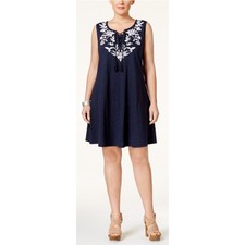 Style & Co. Womens Navy Blue Embroidered Sleeveless Casual Dress Size M