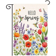 Spring Summer Floral Welcome Garden Flag Hello Spring Tulip Lavender Garden F...