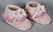 NEW Handmade Crocheted Baby Girl Booties Newborn 4" Infant Shoes