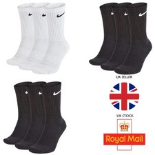 Nike Everyday Crew Socks 3 Pack Lightweight Cotton Mens Womens Gym Sports Socks