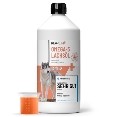 REAVET Lachsöl Hunde 1 Liter, Omega 3 & 6 Barf Öl Hund, Hochdosiertes Fischöl