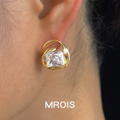 18K Gold Plated Geometric Cube Zircon Earrings Unique Luxury Design for Women