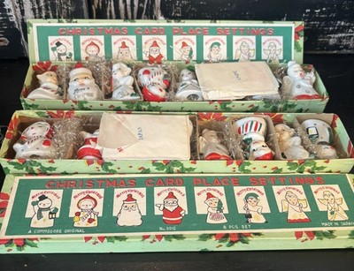 Vintage Christmas Place Card Holders Commodore Japan 2 Complete Boxes 16 Holders