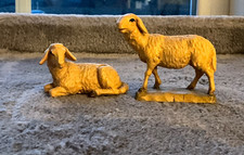 2 Vintage Schmid-Linder Wood Carved Sheep Christmas Nativity Set