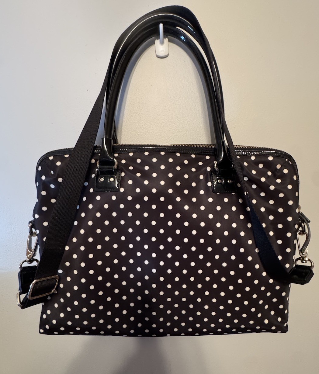 Kate Spade Calista Laptop Bag Crossbody Black White Polka Dots Red Lining 15x12 thumbnail 3