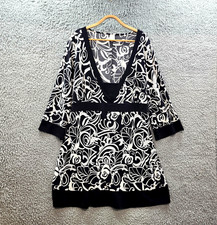 Target Womens A-line Dress Size 22 Black Ivory Stretch Knit 3/4 Sleeve V-Neck