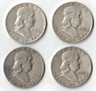 [4] Franklin Half Dollar Coins - Lot of 4 - 90% Silver - Constitutional