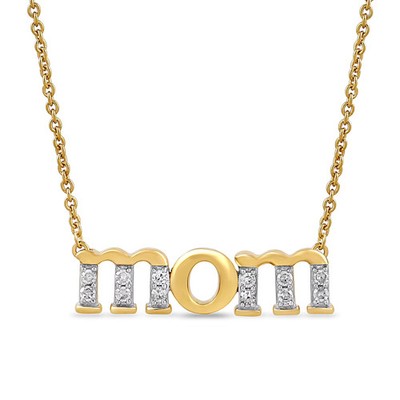 Fine Jewelry Lab-Grown Diamond ''Mom'' Pendant Necklace in Yellow Gold-